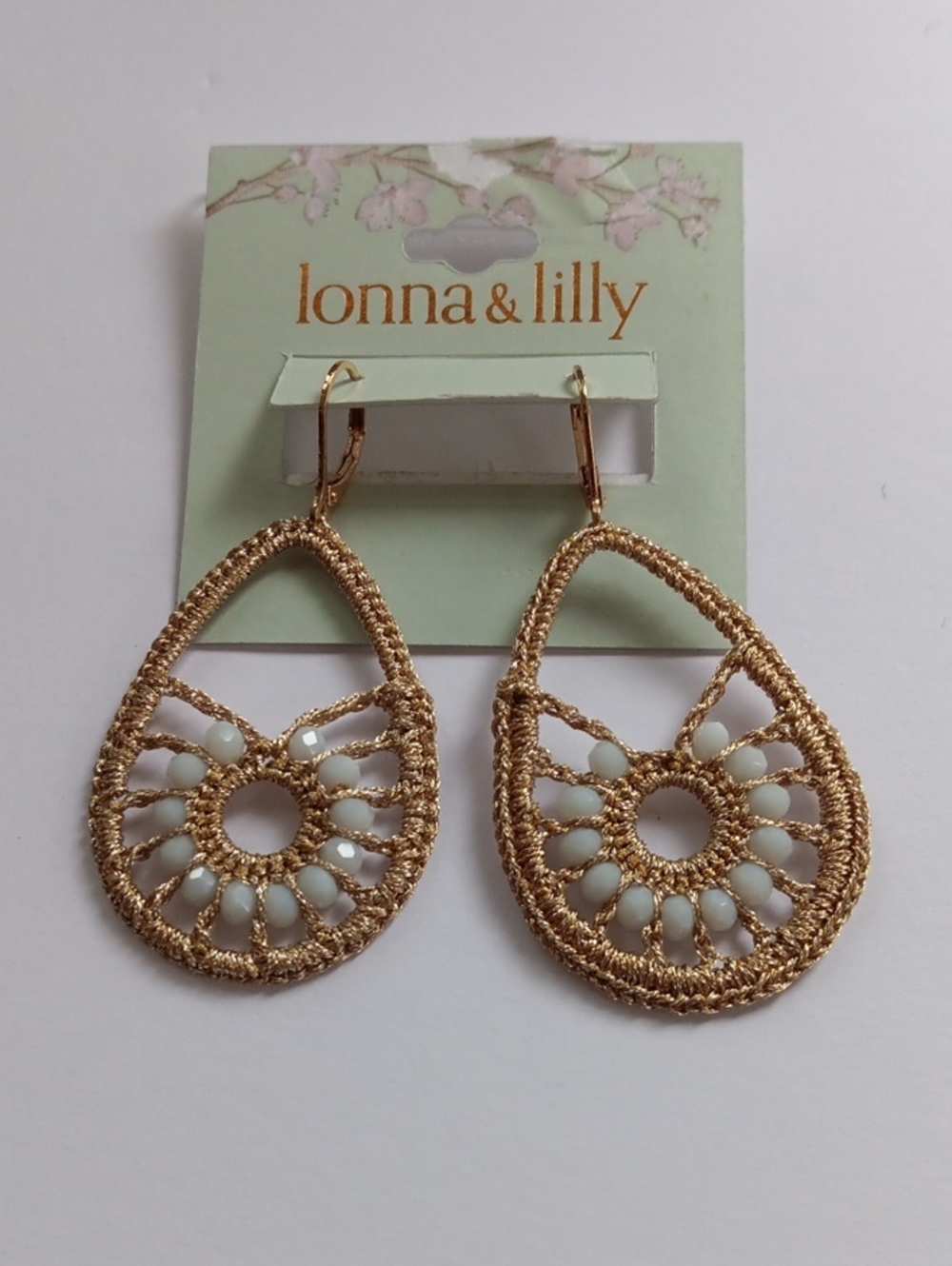 lonna & lilly Gold Boho Crochet Teardrop Bead Earrings  NWT